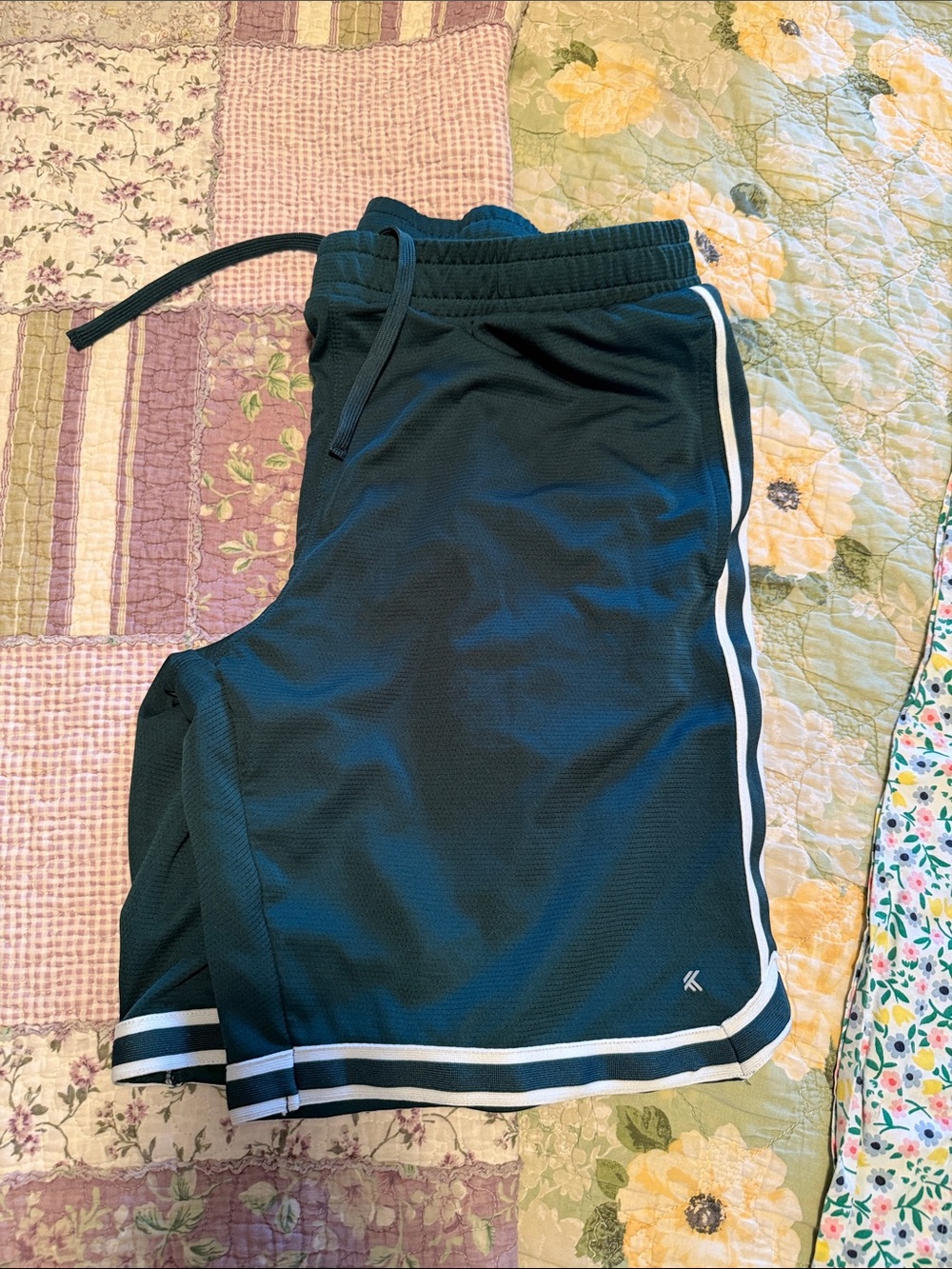 Kids Black Athletic Drawstring Shorts with White Trim